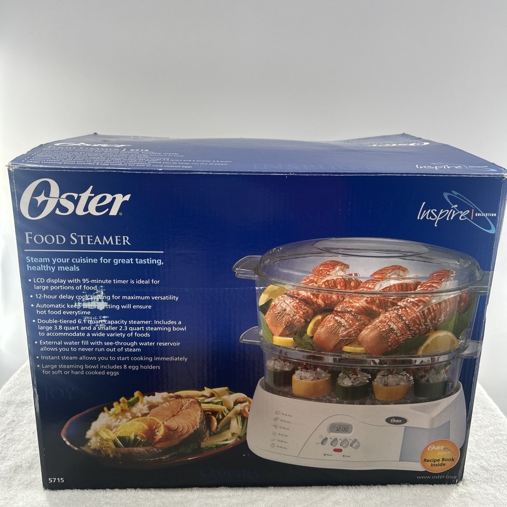 Oster 5715 Double-tiered 6.1 qt White Food Cooker & Steamer Inspire Collection